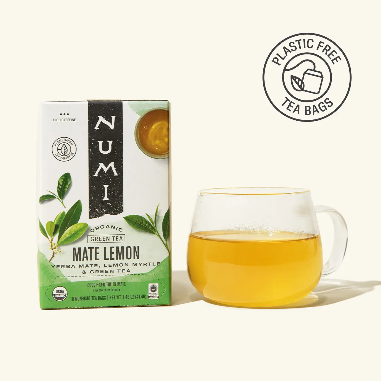 Numi Mate Lemon Organic Green Tea with Yerba Mate Lemon Myrtle & Green Tea Plastic Free Tea Bags