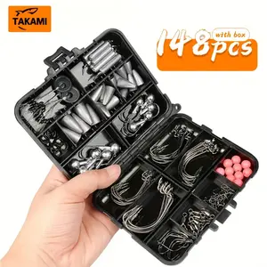 Takami 148pcs Lure Set, Includes Swivel Hooks, Lead Sinkers, Texas Rig Components, Glow Beads, Space Baits, Fishing Gear Kit