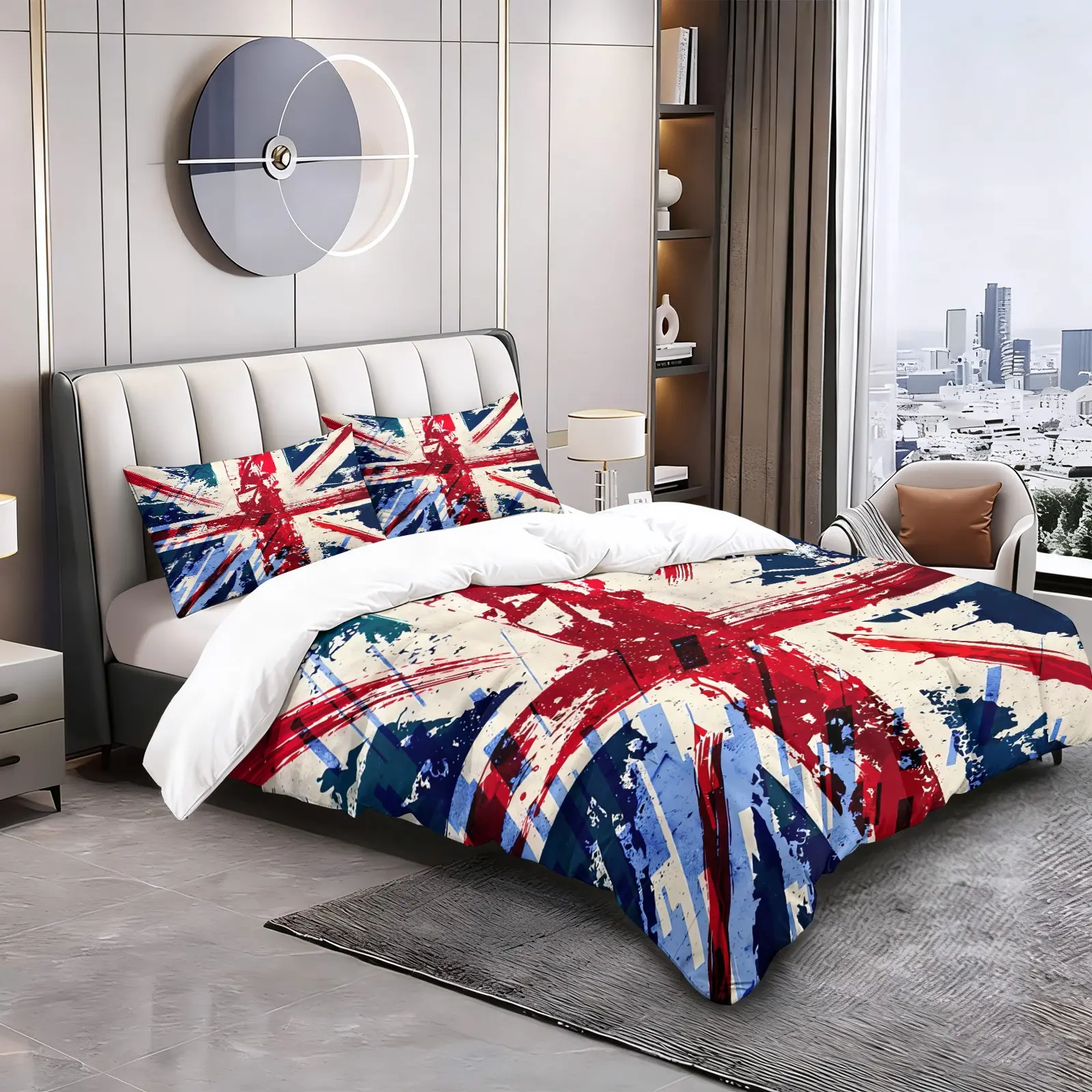 2/3pcs Grunge Union Jack Duvet Cover Set, UK Flag British Comforter Cover, Soft Microfiber Bedding Set (No Filler), Vintage Union Jack Printed Bed Set for UK Themed Bedroom, Dorm & British Home Decor, Comfy Bedding Sets, Bed Covers