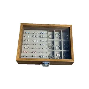 Vintage Walnut Jewelry Box Necklace Display Stand Earrings Rings Jewelry Storage Box Walnut Display Box Organiser