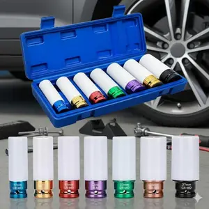 Heavy-Duty 1/2 Inch Impact Socket Set, 17-27mm Deep Anti-Slip Lug Nut Remover, High Torque Crash-Thru Design for Impact Wrench & Drill, Quick Tire Change Kit with Color-Coded Sizes, Truck & SUV Repair, Pro Extension Bar, Portable Case Included