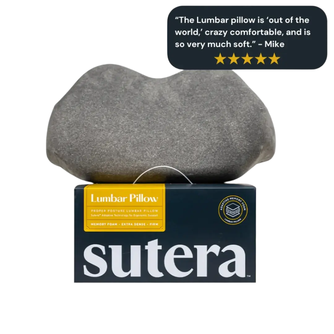 Sutera Ergonomic Lumbar Support Pillow - Firm Bamboo Charcoal-Infused Memory Foam Cushion with Spandex, Removable Cover, 18.3x11.3x6.9in, Machine Washable for Office Chair, Car Seat Low Back Pain Relief