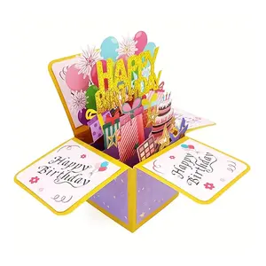 Colorful 3D Pop-Up Birthday Card with Envelope, Vibrant Party Design Handmade Paper Holiday Card, Perfect for Birthday Wishes, Fun Party Cards
