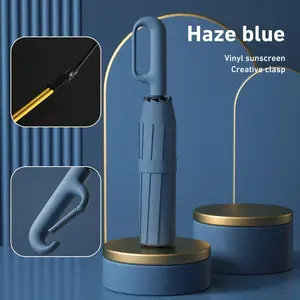 Green Foldable Rainproof Automatic Umbrella, 1 Count Compact Ring Buckle Windproof Reinforced Umbrella, Durable Innovative Sun-Protection Folding Umbrella for Women, Pocket Umbrella, Wind-Resistant Umbrella, UV Umbrella, Suitable for Rainy Days Outdoors