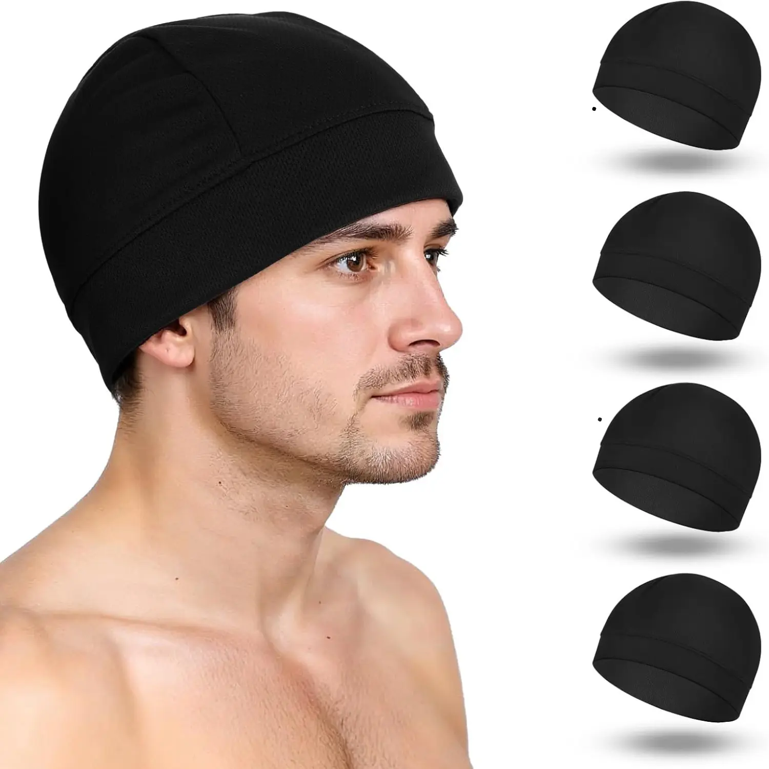 4 Pack Football Skull Caps Cooling Breathable Head Cap for Men Women Sports Motorcycle Helmet Liner