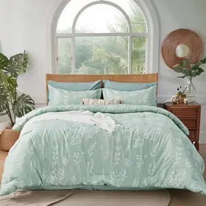 King Size Comforter Set 7 Pieces, Sage Green, Cute Floral Bed in a Bag King Boho, Soft Bedding Sets with Comforter, Sheets, Pillowcases & Shams, All