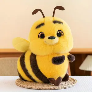 Cute Bee Plush Toy Cartoon Bee Big Eyed Bee Stuffed Animal Toy Yellow Bee Doll Home Decor Perfect Cuddly Companion Ideal Gift for Bee Lovers Funny Bee Plush Character Birthday Gift for Friends