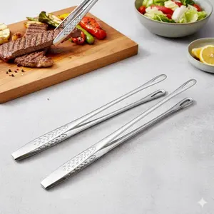 Long Handle Stainless Steel BBQ Tongs - Heat-Resistant & Anti-Slip Design, Extended Grip for Safe Cooking, Perfect for Grilling Steak, Flipping Burgers, and Outdoor Parties. Grill Tool, Grilling Tools