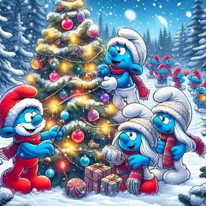 5D DIY Full Drill Round Diamond Painting - Diamond Painting Kit Christmas Smurf Mosaic Canvas DIY Wall Art, Home Wall Decoration, Suitable for Halloween, Christmas, Birthdays, and Anniversary Gifts