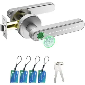 Door Lock Biometric Door Knob with, Door Locks for Bedrooms, Home Hotel Office Apartment Silver