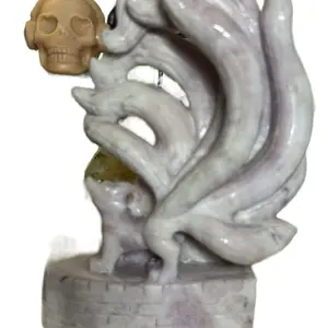 Decorative Piece Crystal Natural Kunzite Nine Tailed Fox Home Decor Carving with Skull Accent Unique Artistic Sculpture Emotional Healing Properties Semi-Precious Gemstone Ornament collectors eye crystals