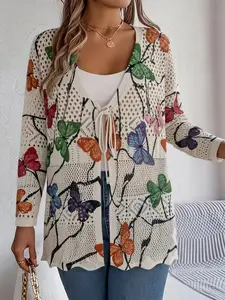 Women's Plus Size Knit Cardigan Sweater, Lightweight Long Sleeve Front Button Down, Casual Loose-Fitting Pullover for Fall & Winter
