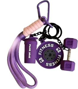 Gym Lovers MUST HAVE! 3-in-1 Fitness Keychain Set | Dumbbell Weight Plate Shaker Bottle Charms | Cute Gym Bag Accessories for Women Men