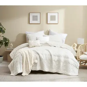 Boho Ivory Quilt King Size Sets with Pillow Sham, Bohemian Lightweight Bedspread Coverlet, Cream Farmhouse Quilted Thin Comforter Cover for, 3, 104x90 inches