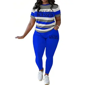 Women's Plus Size Trendy Women Letter Print Matching Set Short Sleeve Top and High Waisted Leggings Two Piece Outfit Soft Stretchy Comfortable Lounge Wear Casual Streetwear for Travel Workout Running Errands Daily Wear