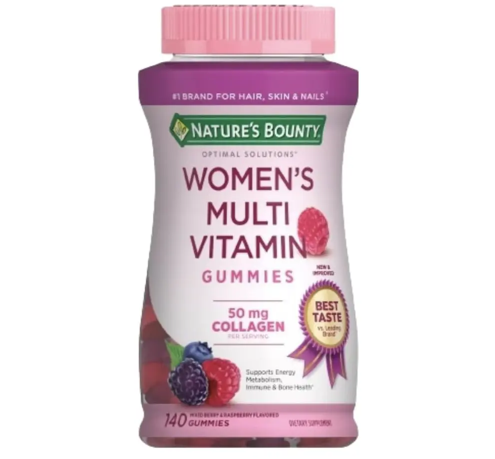 Nature's Bounty Optimal Solutions, Women's Multivitamin Gummies for Immune Support, Cellular Energy Support, Bone Health, Raspberry Flavor, 140 Ct, 70 Total Servings