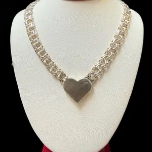 7 mm Heart Chino Link Chain Silver Elegant Fashion Accessory for Men and Women Classic Chain Design