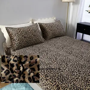 3 count  Fleece Fitted Sheet  Size,Super Cute  Warm Leopard Print Decor Bottom Bed Sheets,Included 1*Fitted Sheet and 2*Pillowcases.