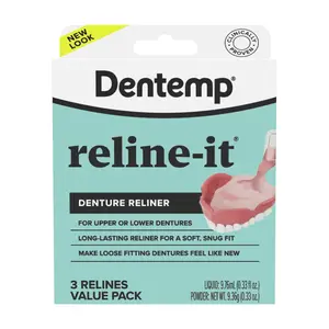 Dentemp Denture Reline Kit Value Pack - Advanced Formula Reline It Denture Reliner - Denture Kit to Refit Tighten Dentures for Both Upper & Lower Denture - 3 Relines (Packaging May Vary)
