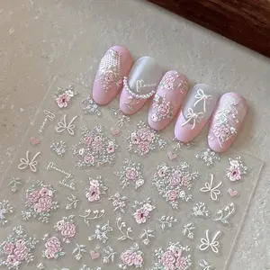 1pc Human wealth flower nail sticker three-dimensional relief flowers with plastic nail decoration with flower decoration stickers
