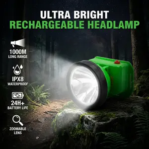 6705 1000M Long Beam Rechargeable Headlamp for Fishing, 40H Runtime Motion Sensor Headlight with Zoom Focus, Waterproof Head Lamp for Hunting Camping Outdoor Work