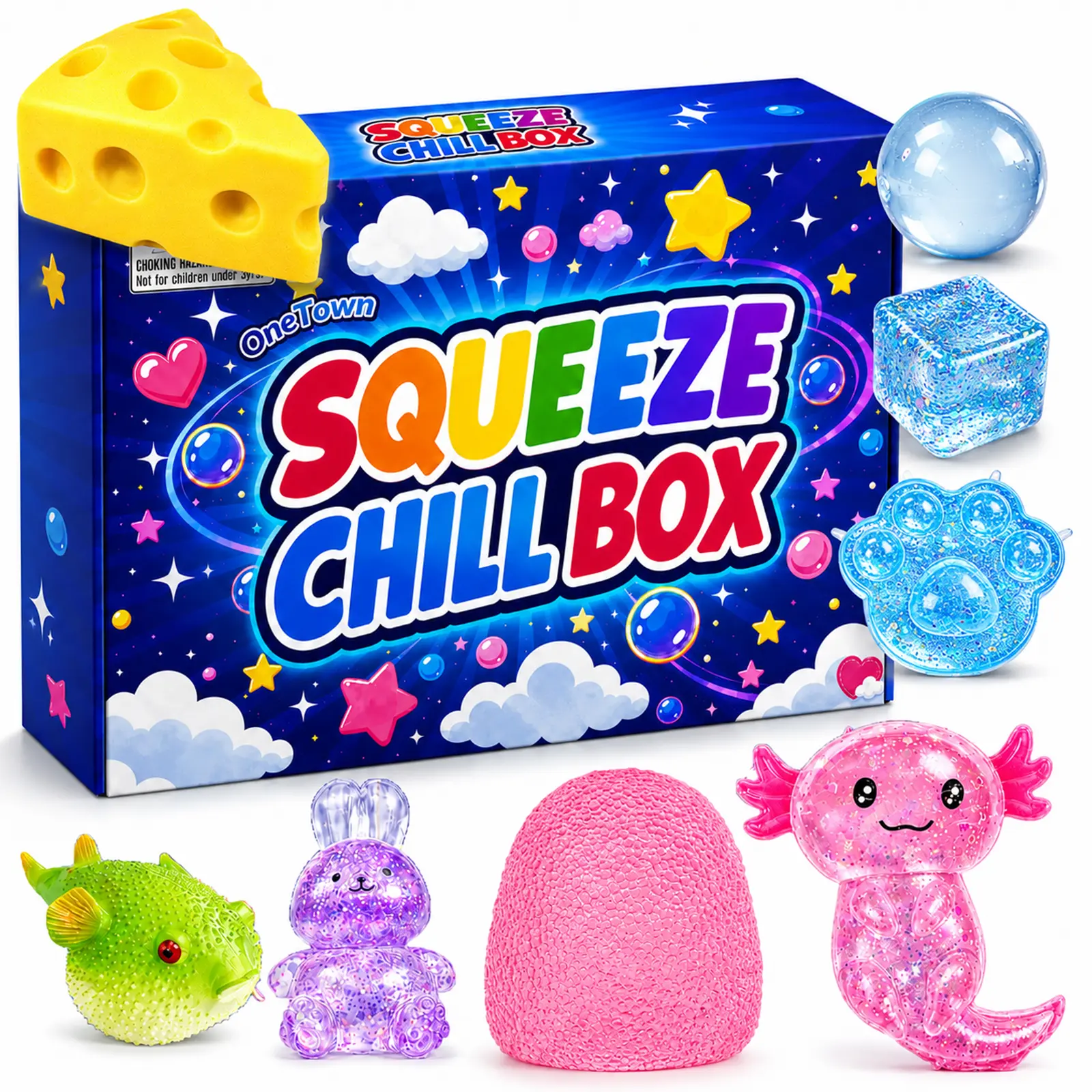 8 Pcs Squishies Toys Kit with Gift Box,Cute Axolotl,Cat Paw & Cheese Squishies,Slow-Rebound Sensory Fidget Toys,Soft Squeeze Stress Relief Toy for Adults,Party Favors & Gifts(Random Color)