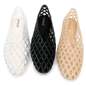 Bamboo Jelly Flats - Transparent, Black, and Beige Options for Comfortable Wear