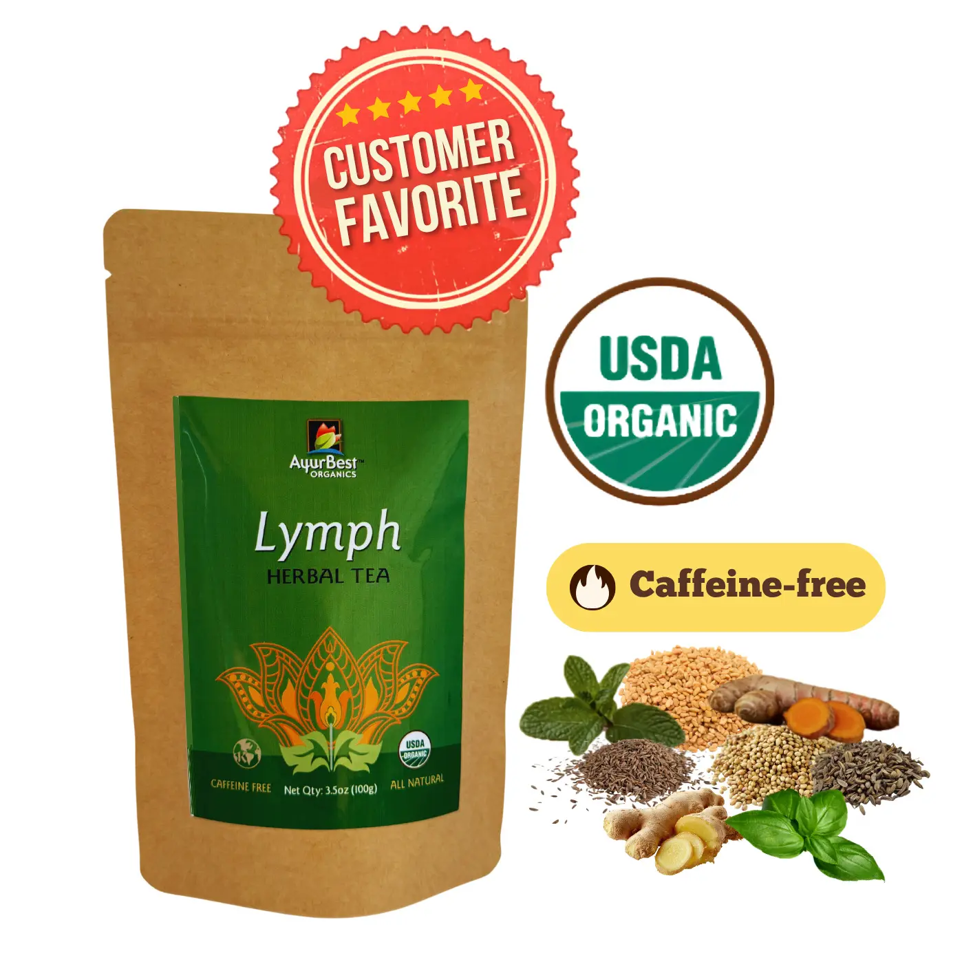 Certified Organic Ayurvedic Lymph Detox Tea - Caffeine-Free, Loose Leaf, Natural Herbal Beverage Blend