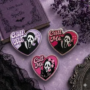 Horror Mask Phone Grip with Call Me Heart Design, Gothic Pink Butterfly Style Phone Holder for iPhone & Android