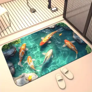 1 Piece 3D Illusion Koi Fish Pool Mat - Non-Slip, Water-Absorbent Microfiber Polyester Mat with Vibrant HD Printing, Suitable for Bathroom, Bedroom, Living Room, Entrance, Camping and Yoga, Living Room Decoration |   3D Illusion Design | Machine Washable