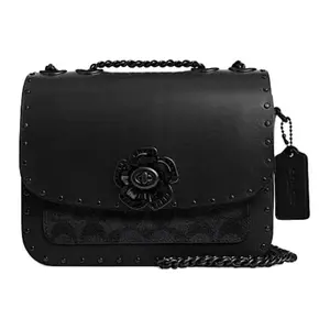 COACH Madison 19 Logo Lock Crossbody Bag in Black Leather and Synthetic Blend for Women
