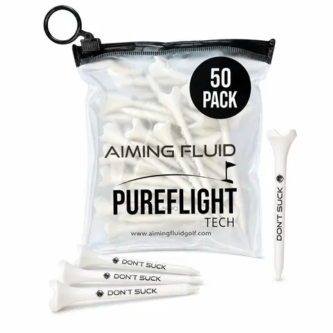 Durable Plastic Golf Tees (50-Pack) with Reusable Pouch - Adult Golf Equipment, 4-Prong Head, Pureflight Tech for Secure Fit, Steadier Setup, Stabilized Ball, Fewer Snaps, Every Hole Repeat Shots, Tidy Storage