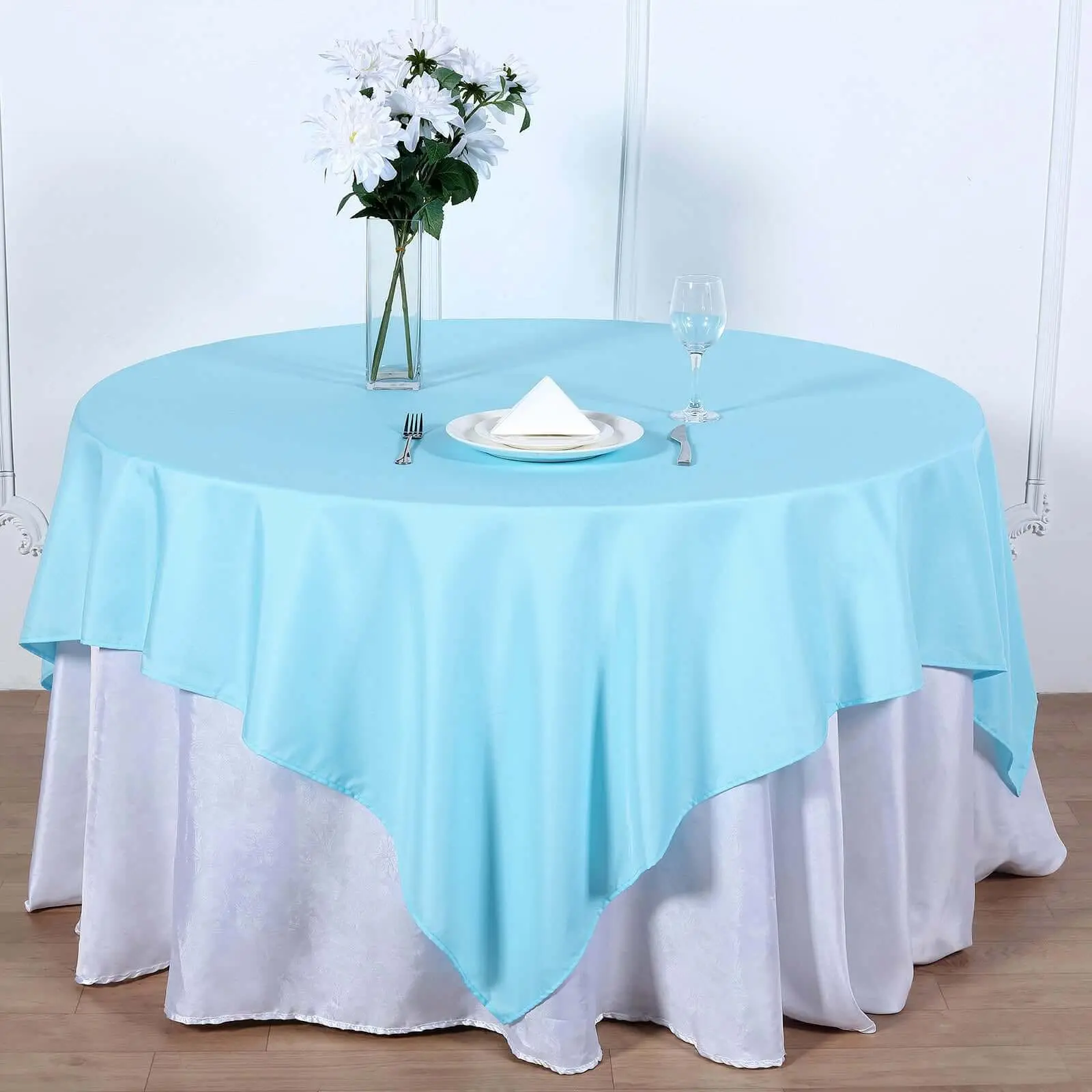 Polyester Square Table Overlay 70"x70" Light Blue - Wrinkle-Resistant Table Topper