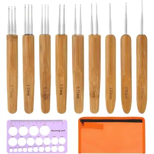 11 Pcs Dreadlock Crochet Hook Set, 9 x Loc Crochet Needles for Hair with Loc Measuring Tool and Storage Bag Dread Locks Needle Tool for Dreadlock Hair Interlocking Braid Craft Accessories