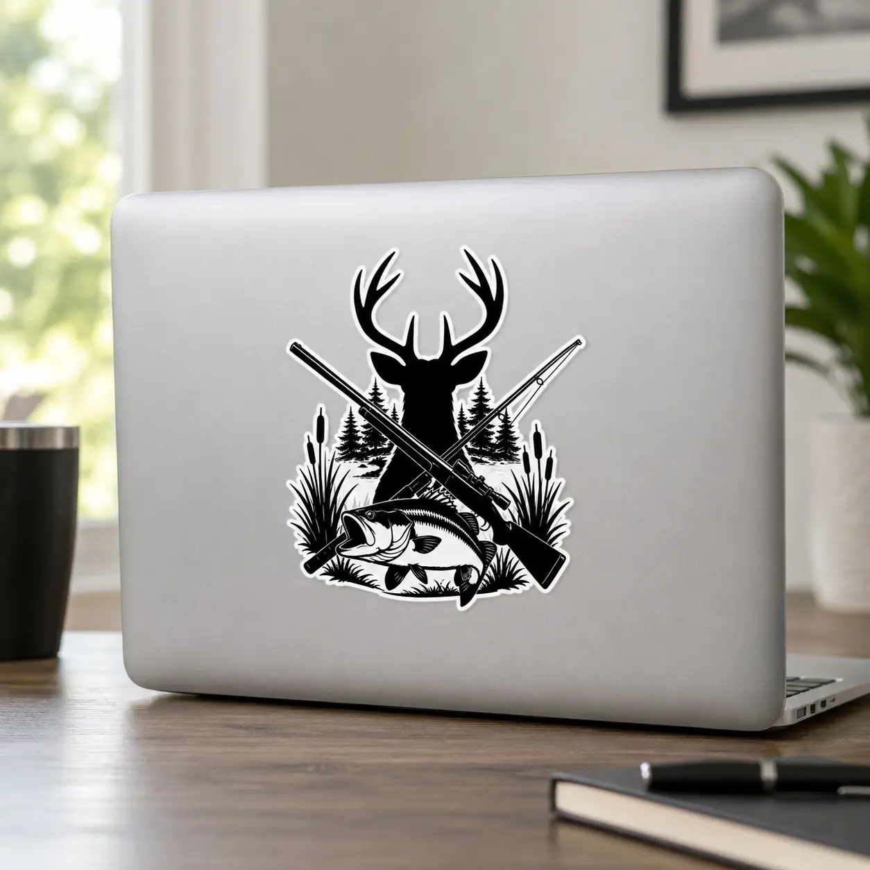 Deer Hunting Fishing Vinyl Sticker, Hunter Waterproof Outdoor Wildlife Decal for Truck, Boat, Laptop, Cooler & Tackle Box