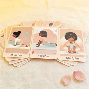 24 Yoga Pose Cards, Fun Cartoon Yoga Flashcards, Rounded Corners, Colorful Print, Ideal for Yoga Classes, Home Education, School