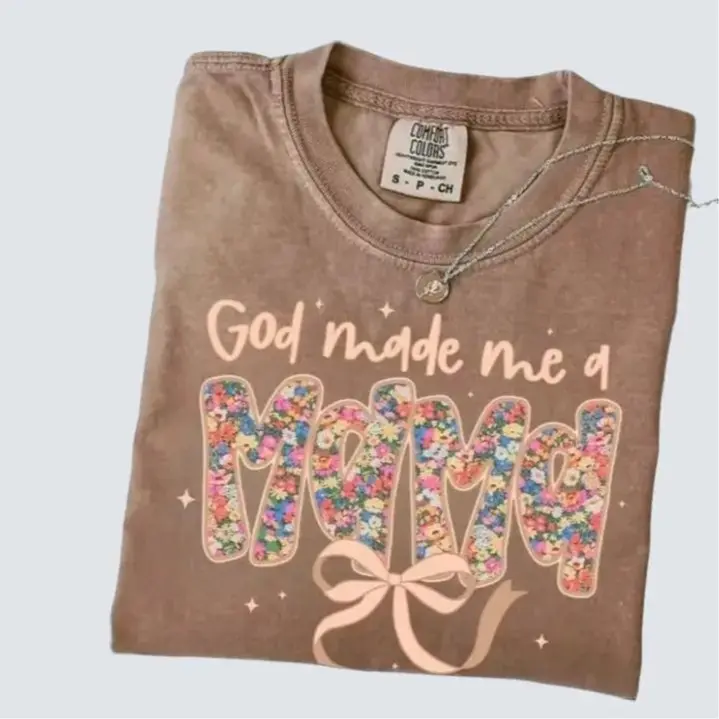 Comfort Colors God Made Me A Mama Christian Moms Stylish Faith-Based Shirt Soft Cotton Crewneck for Women, Relaxed Fit