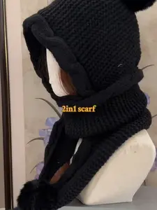Women's Winter Hat Scarf Set - Thermal Pom Beanie&Balaclava for Extreme Cold versatile hat with attached scarf  knitted hat