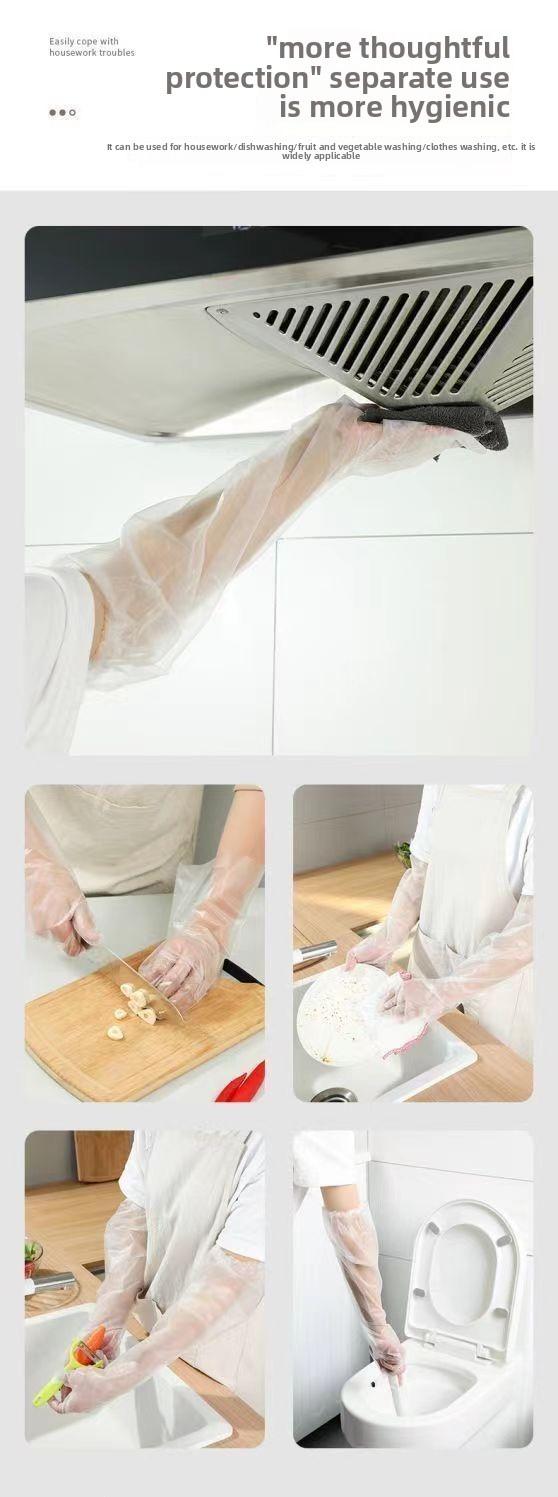 10pairs Disposable Long Sleeve Gloves, 60cm, Thickened, Elastic Cuff, Durable Clear Household Cleaning Gloves