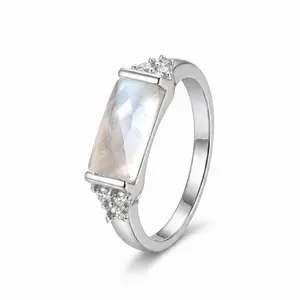 ixluck Natural Moonstone Ring for Women Healing Crystals Bling jewelry Anniversary Gift for Mom her