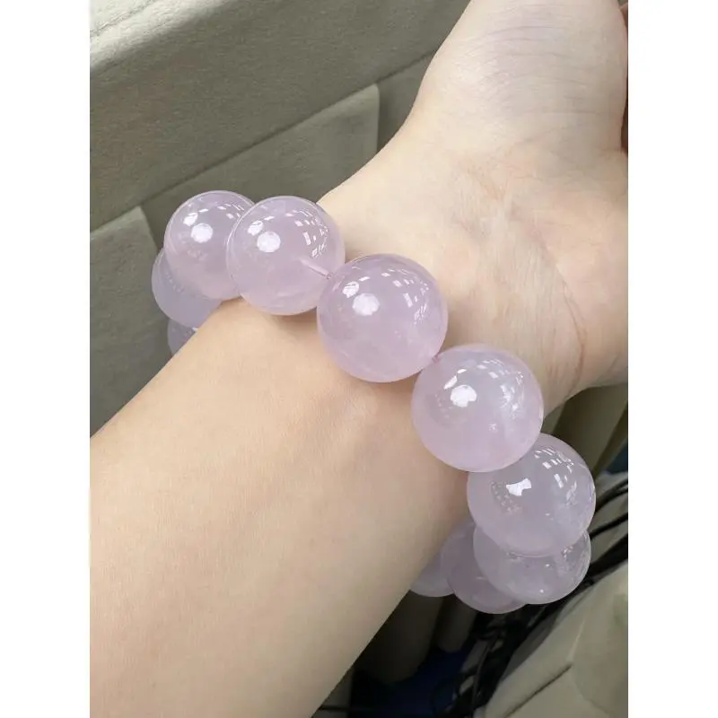 Natural Mozambique Rose Quartz Round Bead Stretch Bracelet - Jelly Translucent Lavender Pink, Unisex Daily Wear Natural Crystal Jewelry Accessory with Translucent Look