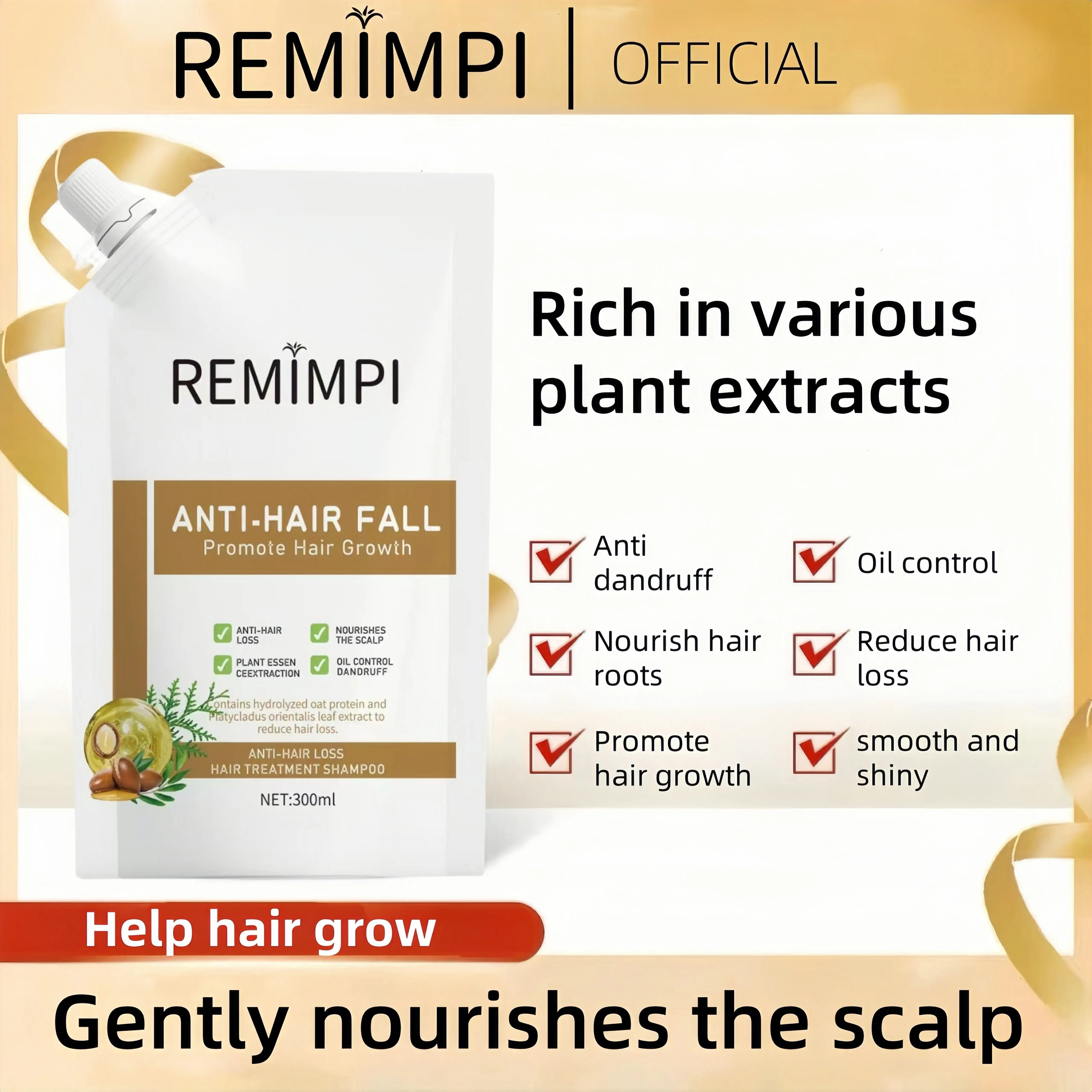 【Buy 1 Get 1 Free】REMIMPI Anti-Hair Fall Hair Loss Treatment Shampoo Oil Control Anti dandruff Haircare Ginseng Ginger Help Hair Growth Jojoba Oat Rep
