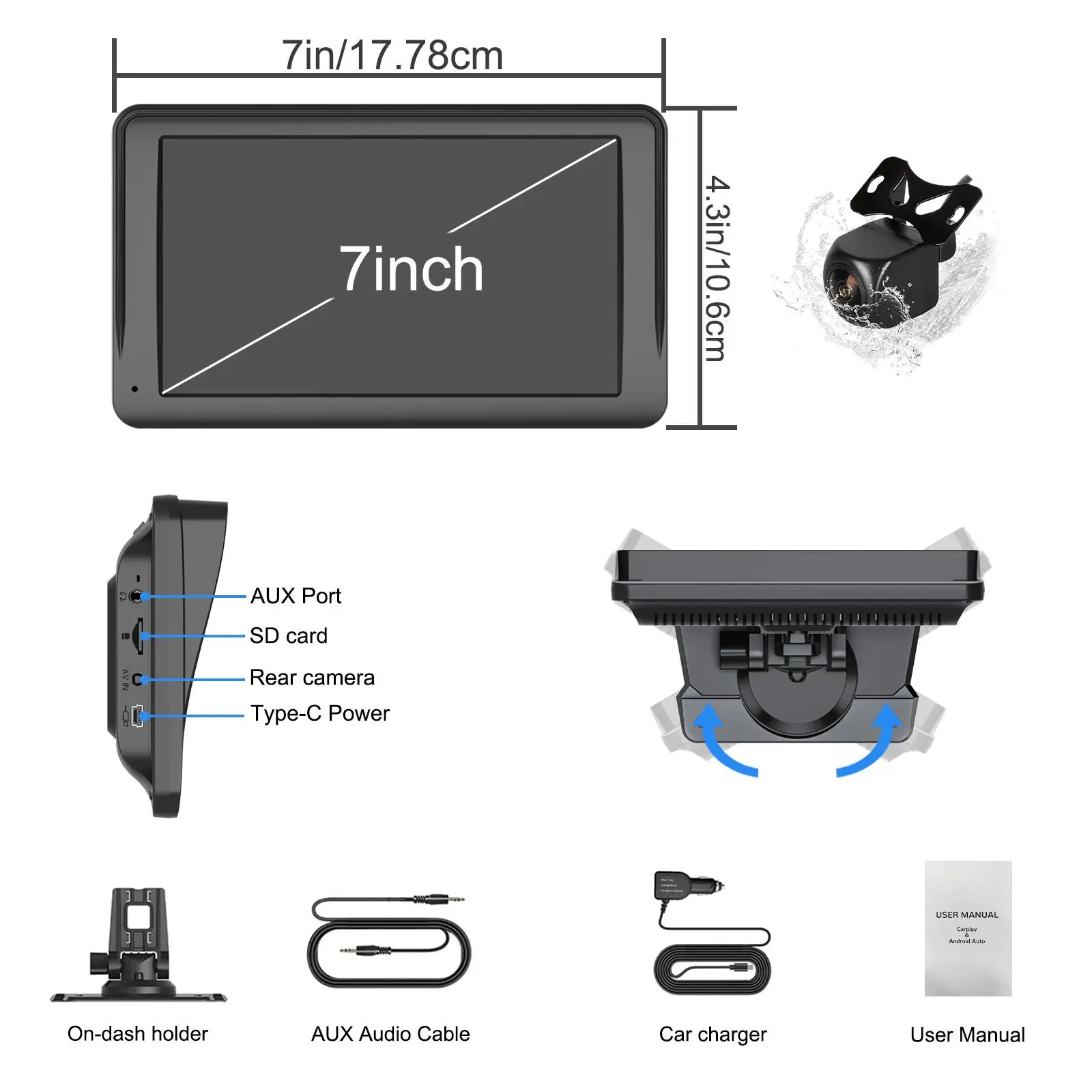 The 7 inch HD Portable carplay Screen