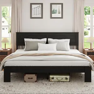 Bed Frame King Size, Wood King Platform Bed Frame with Headboard and Wood Slat Support, Noise Free, No Box Spring Needed and Easy Assembly Tool, Large Under Bed Storage, Dark Black