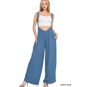 Zenana Woven Tie Back Suspender Jumpsuit