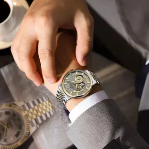 LOUIEJUELEN Aviator Series Men's Swiss Automatic Skeleton Watch - 42mm Stainless Steel Chronograph with Sapphire Crystal, Water-Resistant & Shockproof, Luminous Dial for Business & Casual Occasions