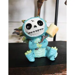 Ebros Furry Bones Scorchie The Dragon Fury Skeleton Cooking Marshmallow Figurine 2.25" H Furrybones Land Of The Dragons Hooded Skull Monster Collectible Sculpture Decorative Toy