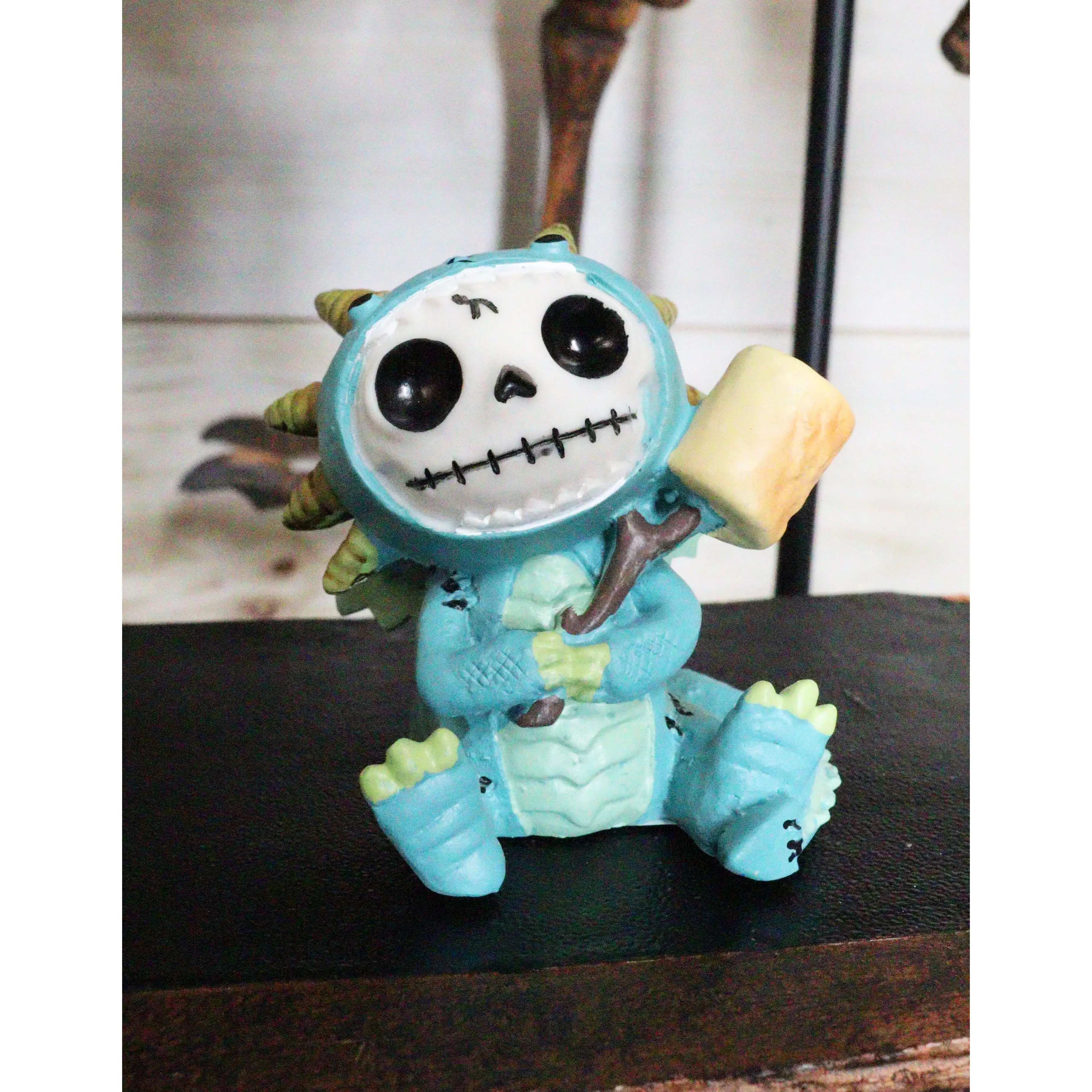 Ebros Furry Bones Scorchie The Dragon Fury Skeleton Cooking Marshmallow Figurine 2.25" H Furrybones Land Of The Dragons Hooded Skull Monster Collectible Sculpture Decorative Toy