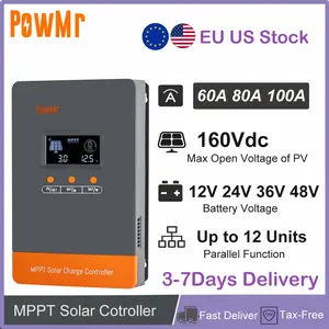 US EU Stock 60A 80A 100A Paralllel MPPT Solar Charge Controller 12V 24V 36V 48V Max PV 160Vdc Fit LifePo4 Batteria for Home RV