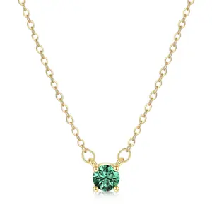 KYERLYN Dainty Emerald Green CZ Solitaire Necklace ,14K Gold Plated Minimalist Chain ,Elegant Layering & Everyday Wear